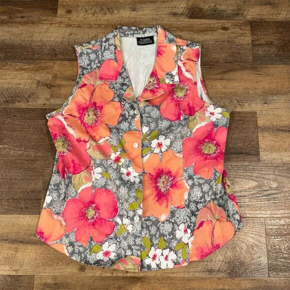 Wildlife Sportswear XL Floral Hibiscus Sleeveless Vest Blouse Eccentric Grandma - Picture 1 of 6